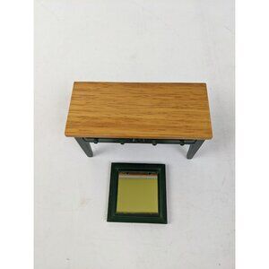 Vintage Dollhouse Furniture Hunter Green Oak Table & Mirror Farmhouse Miniature